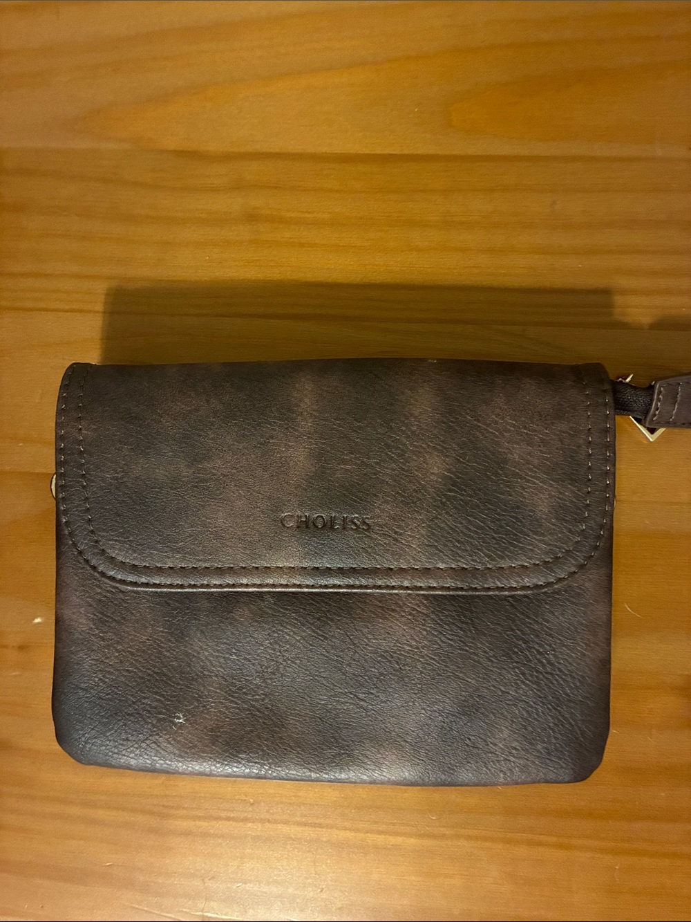 Dark Brown Faux Leather Wristlet Wallet